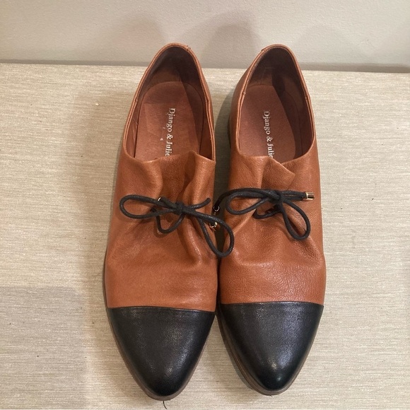 DJANGO & JULIETTE Sz 39 Kotty Leather Two Toned Colour Block Laces Pointy Flats - Picture 3 of 14